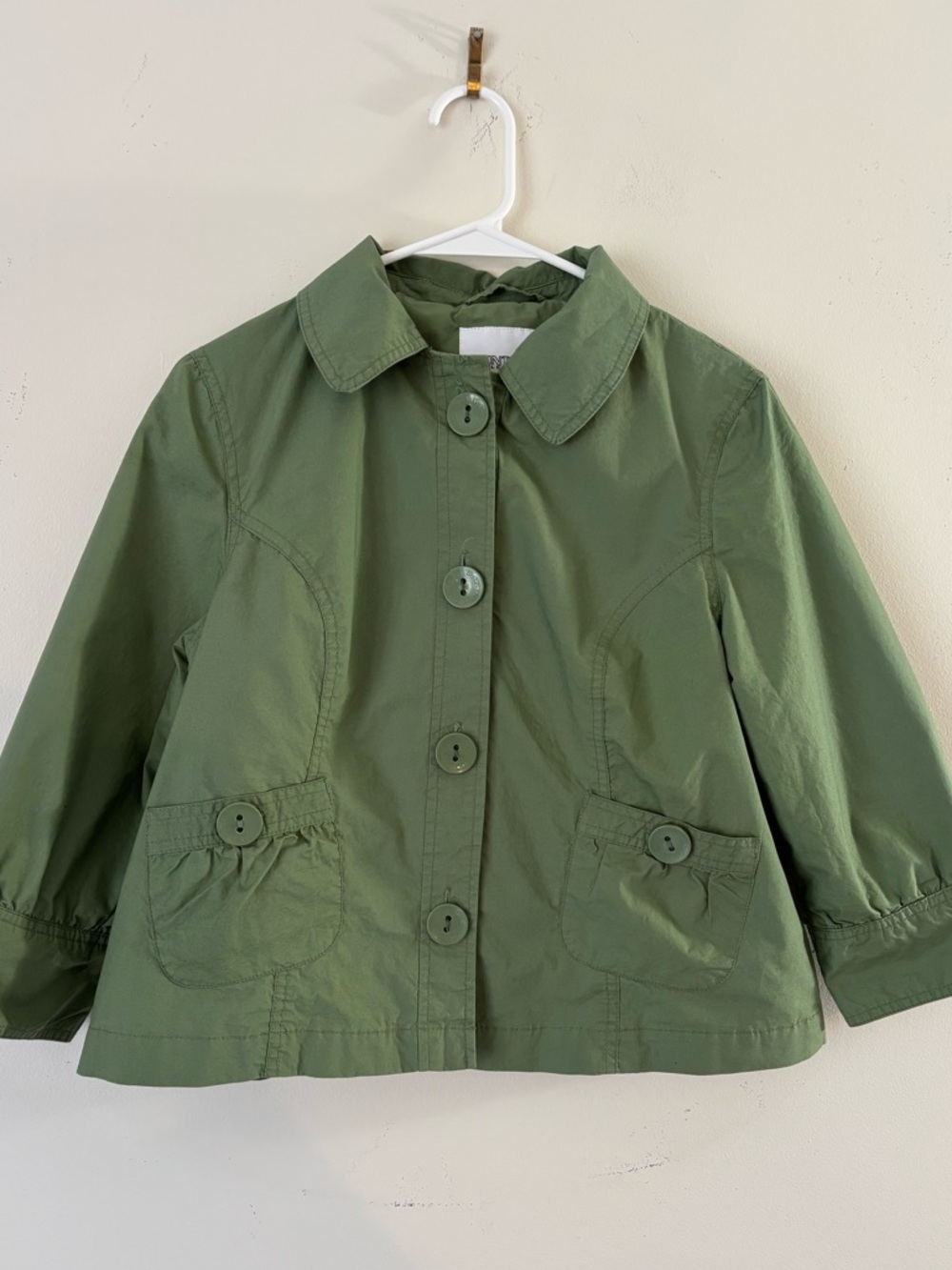 Point Zero Olive Y2K Green Button-Front Women Swing Utility Cotton JacketSz S